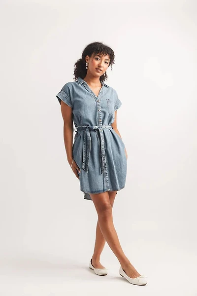 Short Sleeve Denim Shirt Dress
