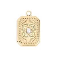 18K Gold Pvd Rectangle Sunburst Crystal Charm