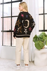 Cozy Moon N Star Pattern Jaquard Sweater Pullover Plus