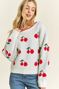 Cherry Jaquard Pullover Plus Sweater