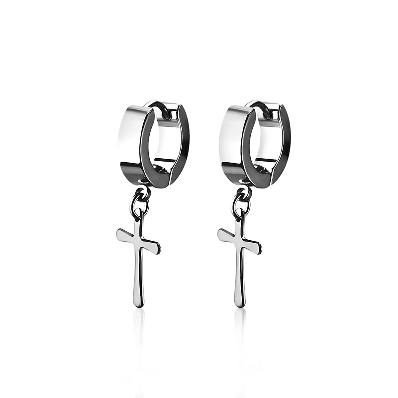 Stainless Huggie with Cross Dangle.