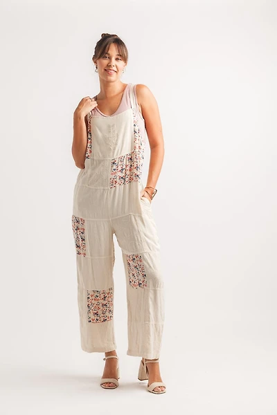 Embroidered Patchwork Overalls