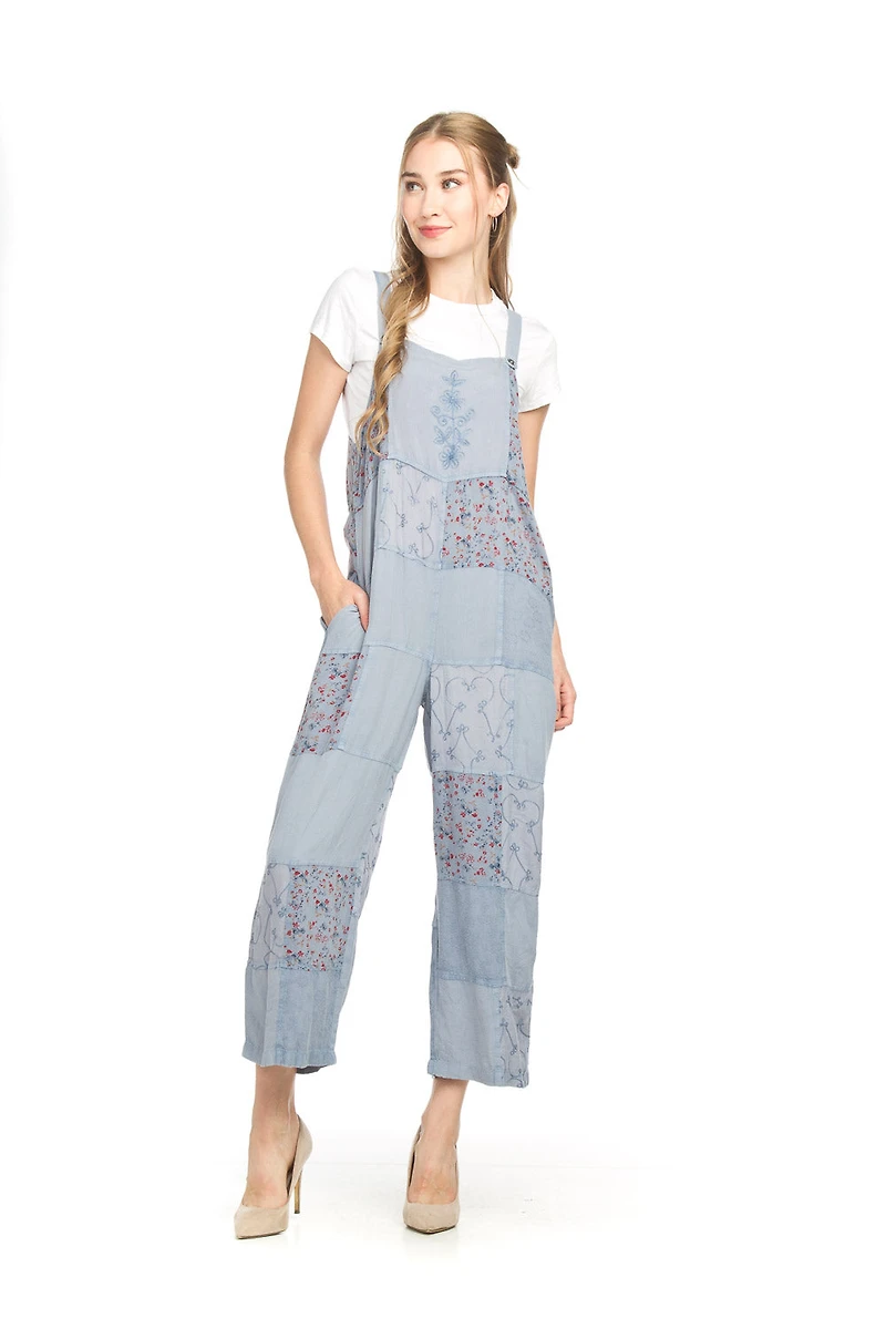 Embroidered Patchwork Overall Denim