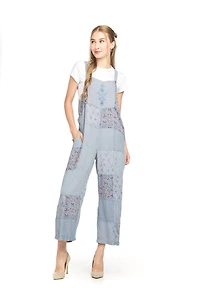 Embroidered Patchwork Overall Denim