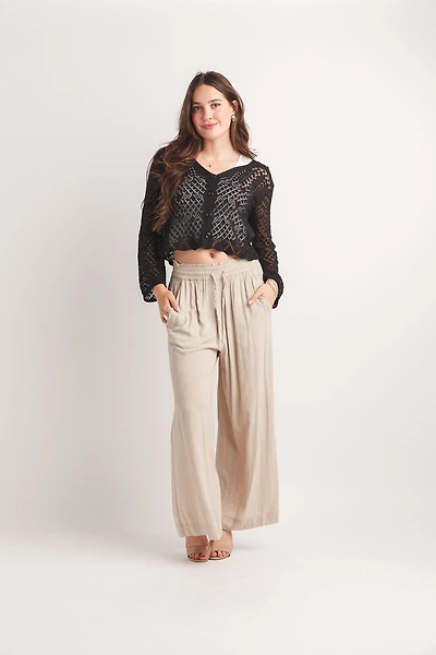Wide Leg Pants With Elastic Waist