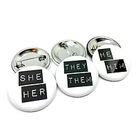 He/They Black & White Button