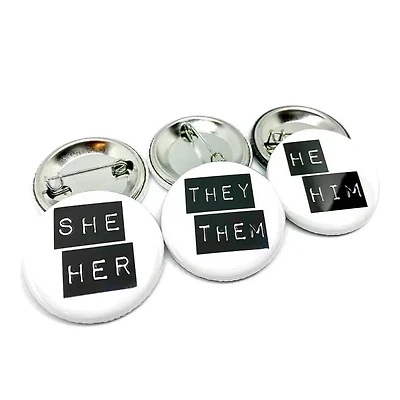 She/They Black & White Button