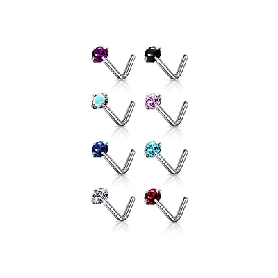 Prong Jewel L - Shape Nose Stud 20g