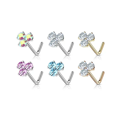 Prong Trinity CZ L-Shape Nose Stud