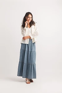 Tiered Denim Maxi Skirt