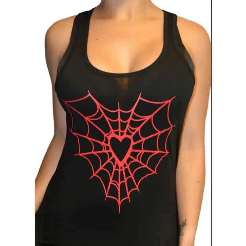 Heart Shaped Spider Web Racerback Tank Top