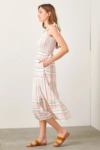 Stripe Strap Shoulder Smocking Dress
