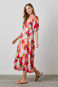 Tiered Puff Slv Midi Dress
