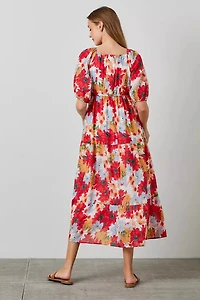 Tiered Puff Slv Midi Dress