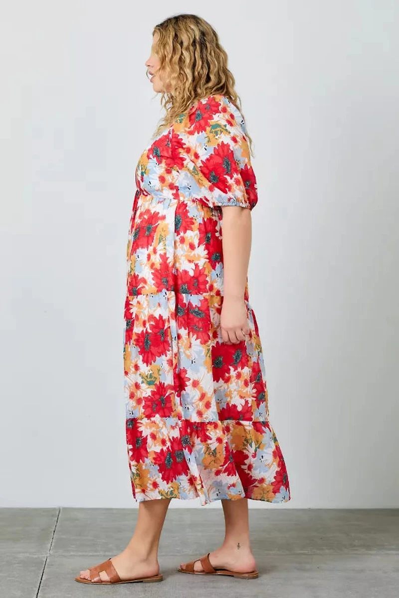 Large Floral Print Tiered Maxi Dress