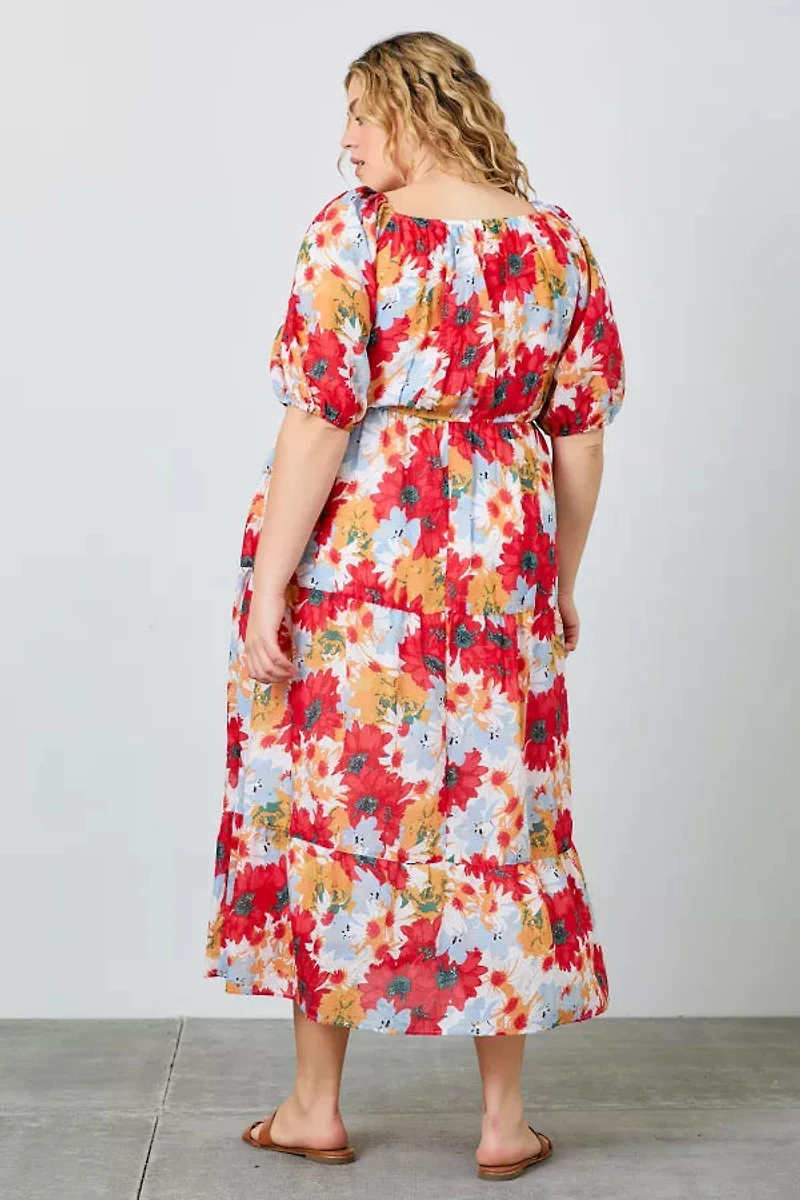 Large Floral Print Tiered Maxi Dress