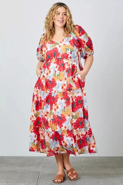 Large Floral Print Tiered Maxi Dress