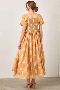 Embroidered Sleeve Square Neck Maxi Dress
