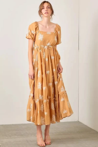 Embroidered Sleeve Square Neck Maxi Dress