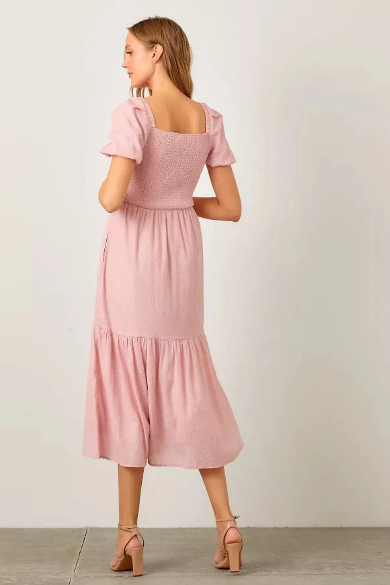 Textured Woven Smocked Maxi Dress