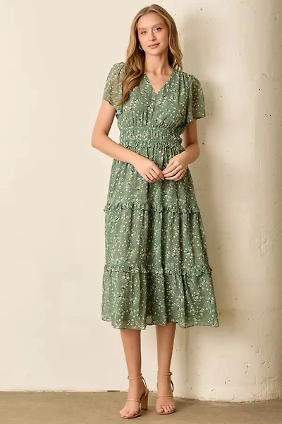 Sage Floral Midi Dress