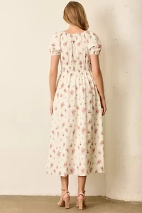 Floral Print Smocked Short Sleeve Maxi Dress