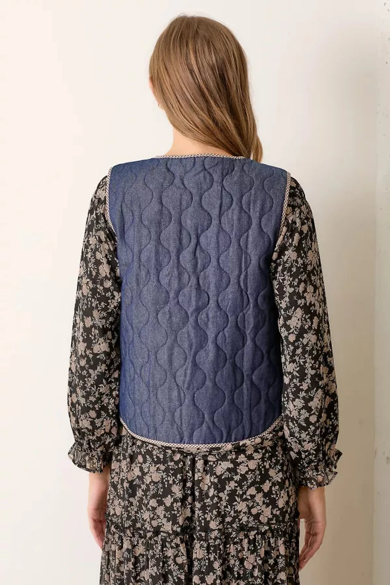 Denim Padded Vest With Tie
