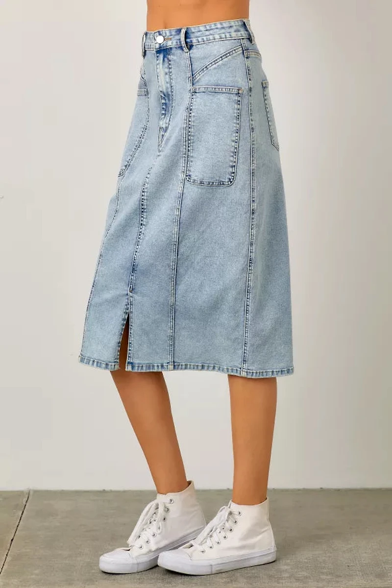 Denim Maxi Pencil Skirt With Front Slit