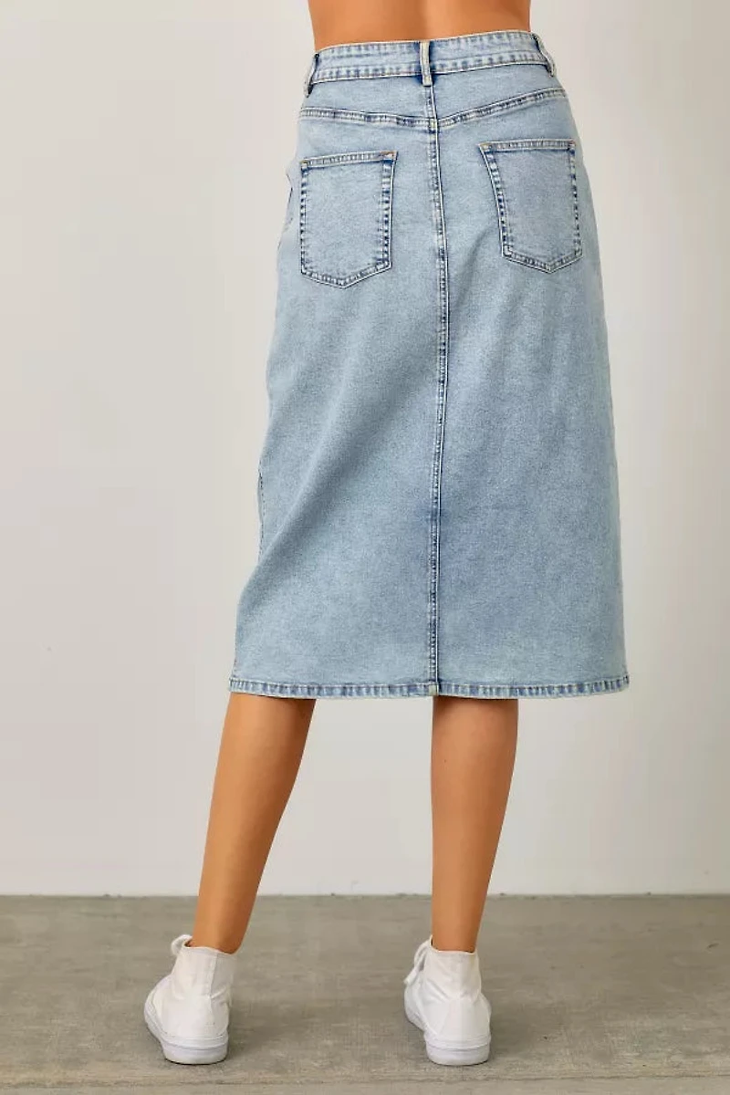 Denim Maxi Pencil Skirt With Front Slit