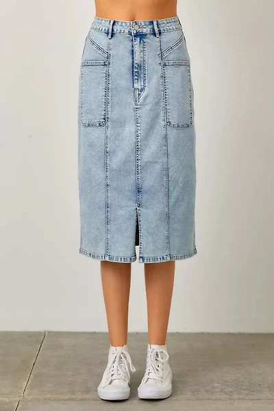 Denim Maxi Pencil Skirt With Front Slit