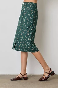 Green Floral Plus Midi Skirt