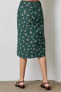 Green Floral Plus Midi Skirt