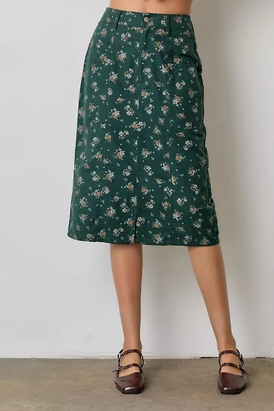 Green Floral Plus Midi Skirt