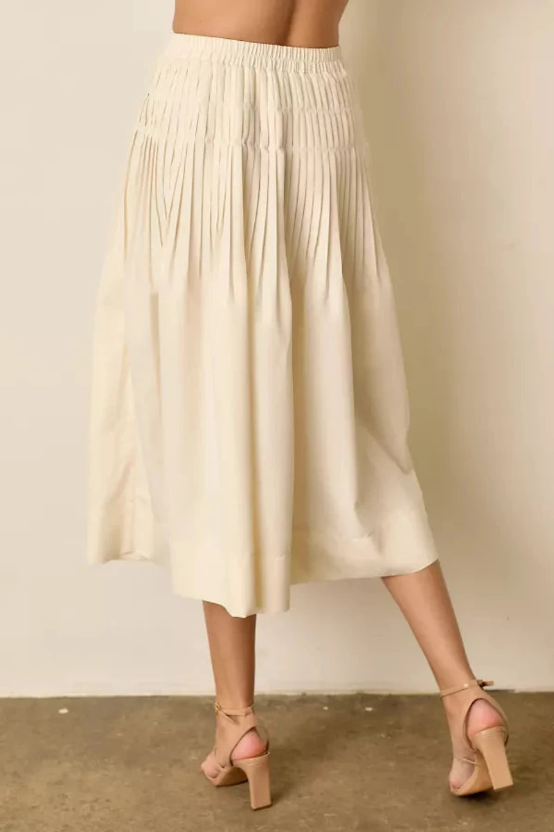 Cream Solid Midi Skirt