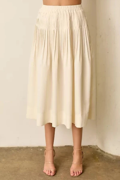 Cream Solid Midi Skirt