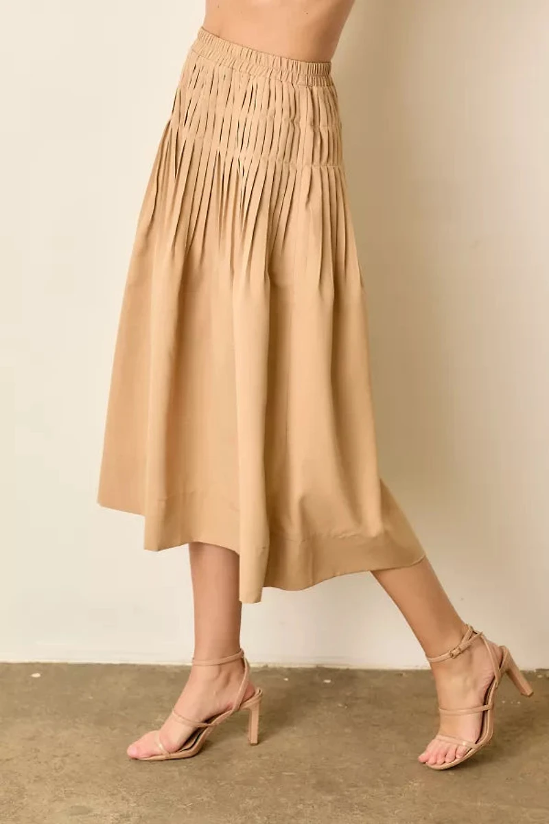 Tan Solid Midi Skirt