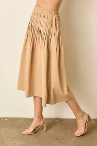 Tan Solid Midi Skirt