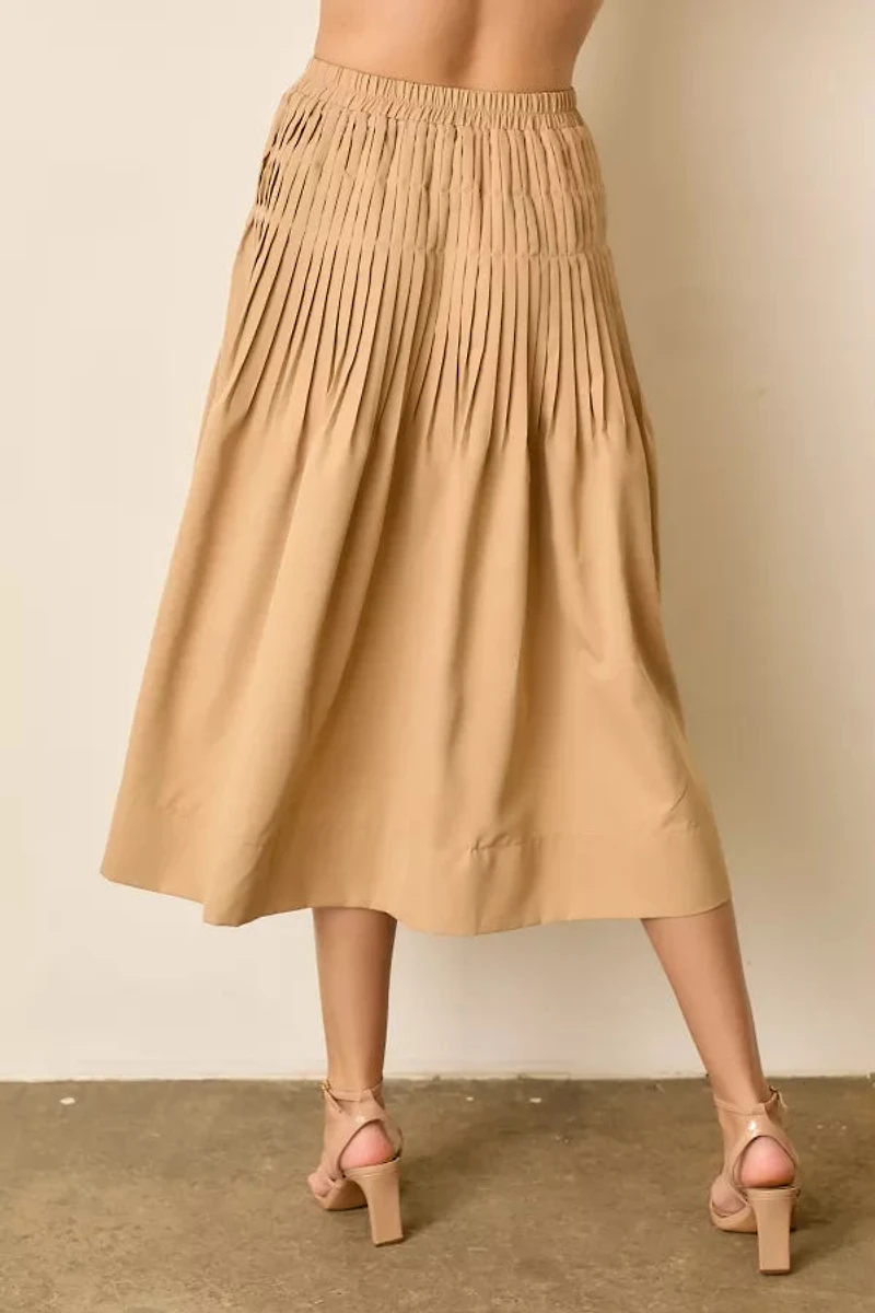 Tan Solid Midi Skirt