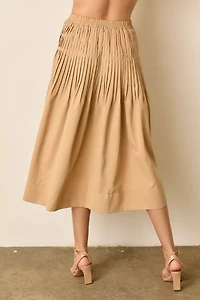 Tan Solid Midi Skirt