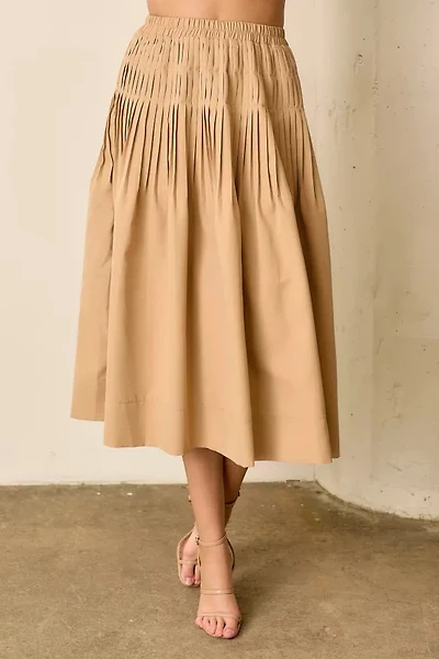 Tan Solid Midi Skirt