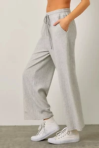 Ribbed Knit Pants With Adustable Waist Tie
