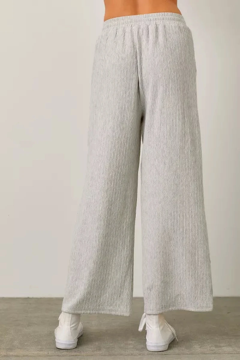 Ribbed Knit Pants With Adustable Waist Tie