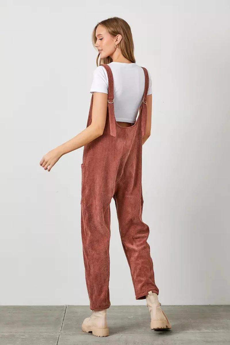 Corduroy Scoop Neck Overalls