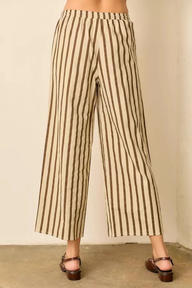 Ivory Brown Pinstripe Elastic Waist Pant