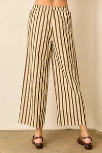 Ivory Brown Pinstripe Elastic Waist Pant