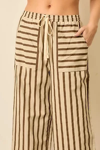 Ivory Brown Pinstripe Elastic Waist Pant