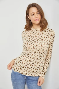 Flower Print Merrow Edge Top