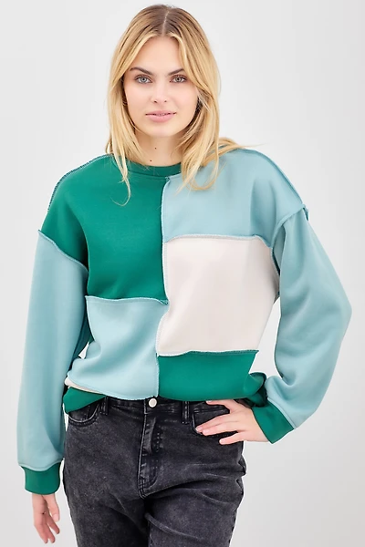 Round Neck Colorblock Long Slv Sweater