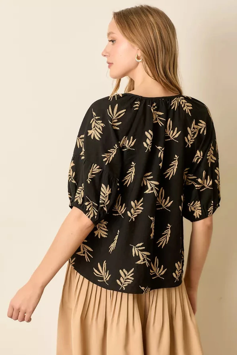 Black Tan Printed Round Neck Short Sleeve Top