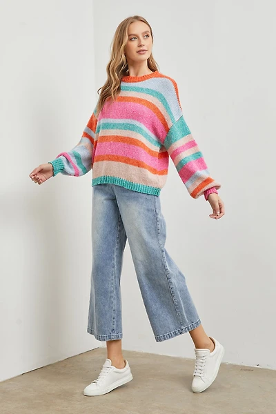 Round Neck Striped Lng Slv Sweater